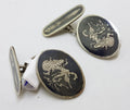 Sterling Silver Black Enamel Siam Thailand Oval Cufflinks