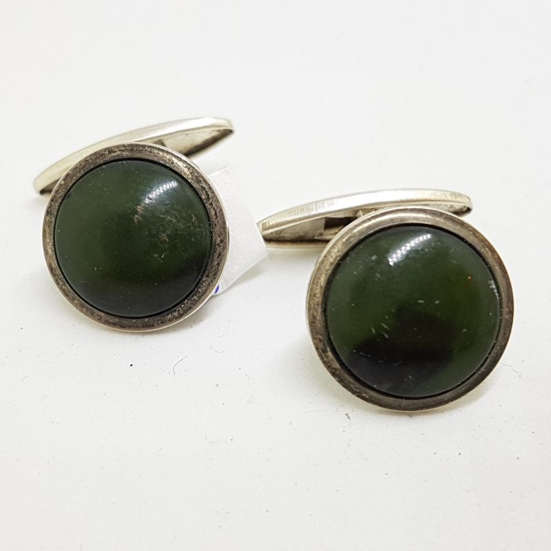 800 Silver Round Jade Cufflinks