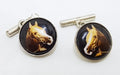Sterling Silver Enamel Round Horse Head Cufflinks