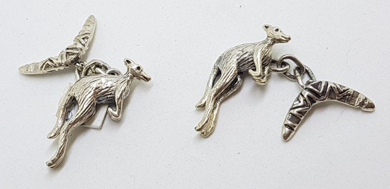 Sterling Silver Kangaroo & Boomerang Cufflinks