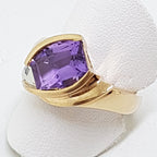 9ct Rose Gold Large Amethyst with Diamond Ring - Unusual Shape Ring