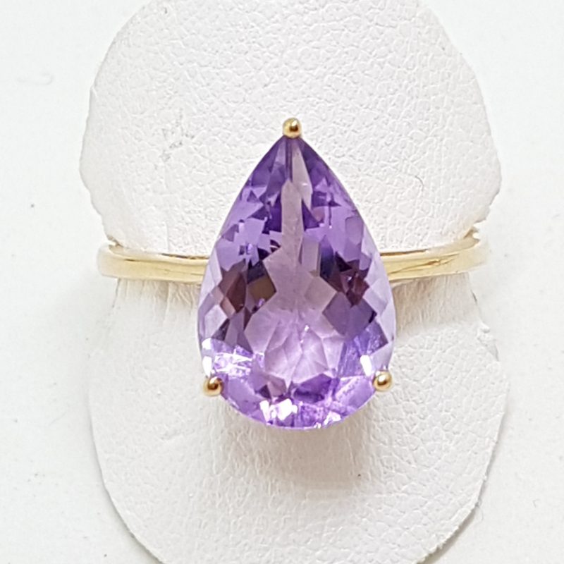 9ct Rose Gold Teardrop / Pear Shape Amethyst Claw Set Ring