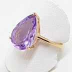 9ct Rose Gold Teardrop / Pear Shape Amethyst Claw Set Ring