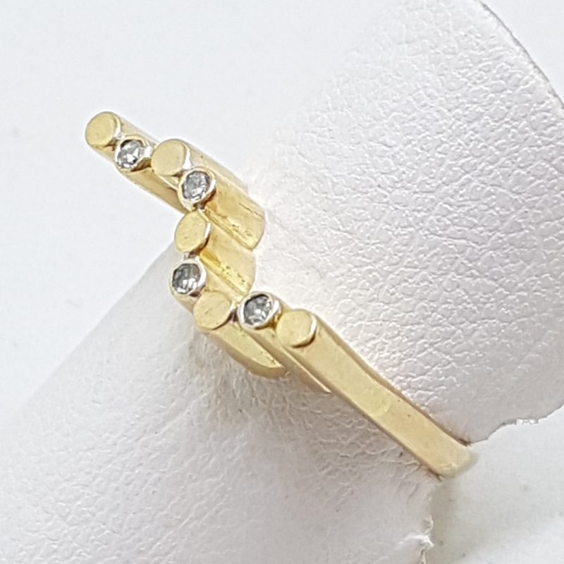 14ct Rose Gold Bezel Set 4 Diamonds High Wave Shape Ring