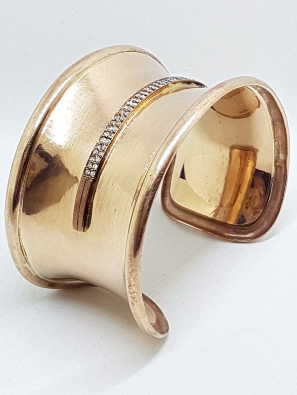 9ct Rose Gold Handmade Very Wide Diamond Cuff Bangle