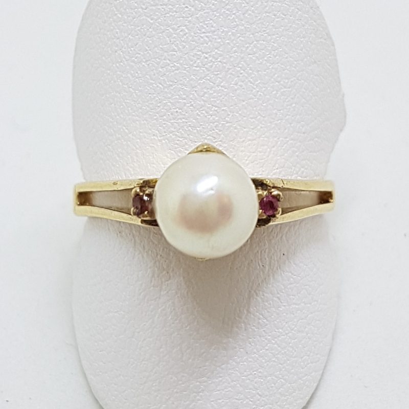 9ct Yellow Gold Pearl & Ruby Ring