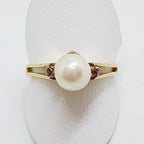 9ct Yellow Gold Pearl & Ruby Ring