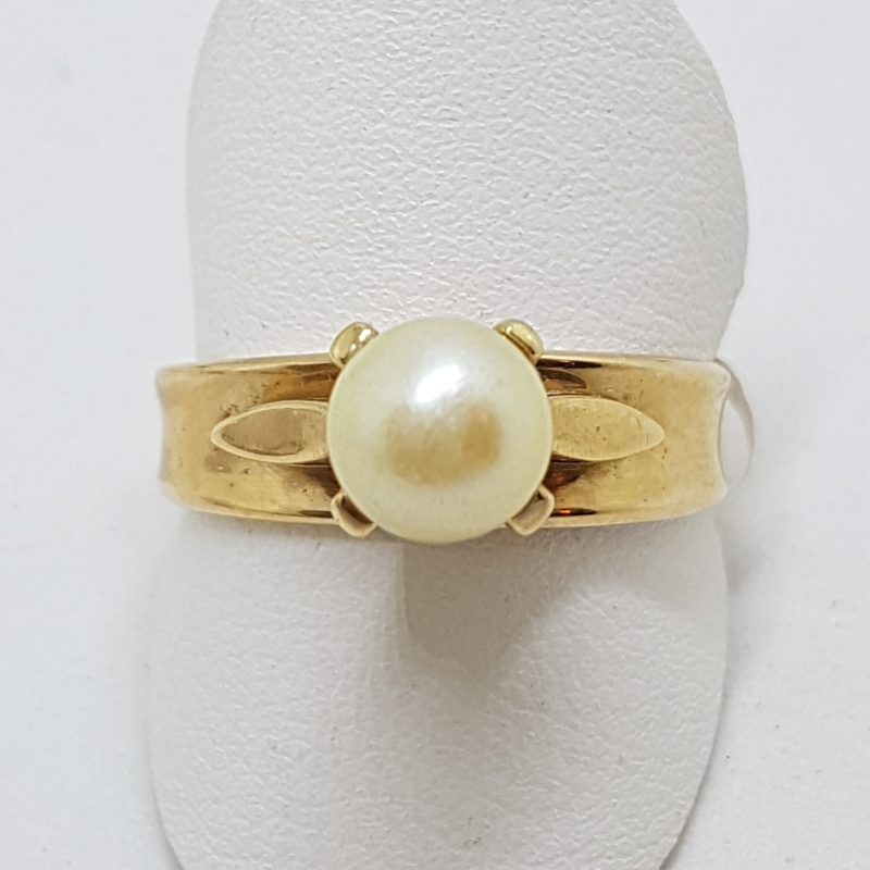 9ct Yellow Gold Pearl Wide Band Ring