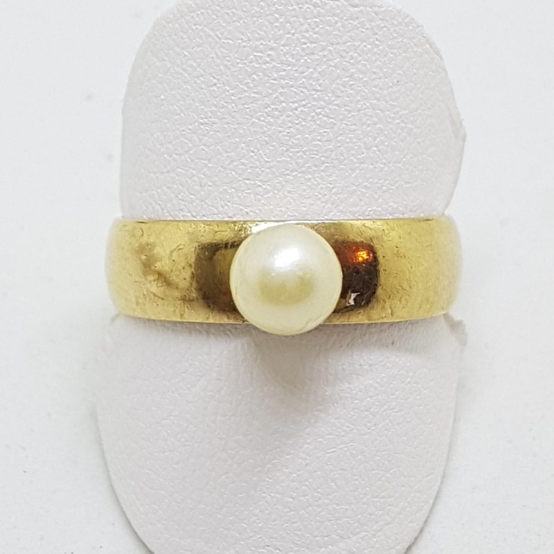 9ct Yellow Gold Pearl Wide Band Ring
