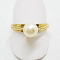 9ct Yellow Gold Pearl With Ornate Design Ring