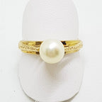 9ct Yellow Gold Pearl With Ornate Design Ring