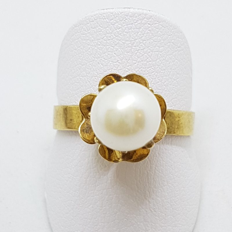 9ct Yellow Gold Pearl Flower Ring