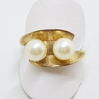 9ct Yellow Gold Two Pearl Unusual "Shell" Ring