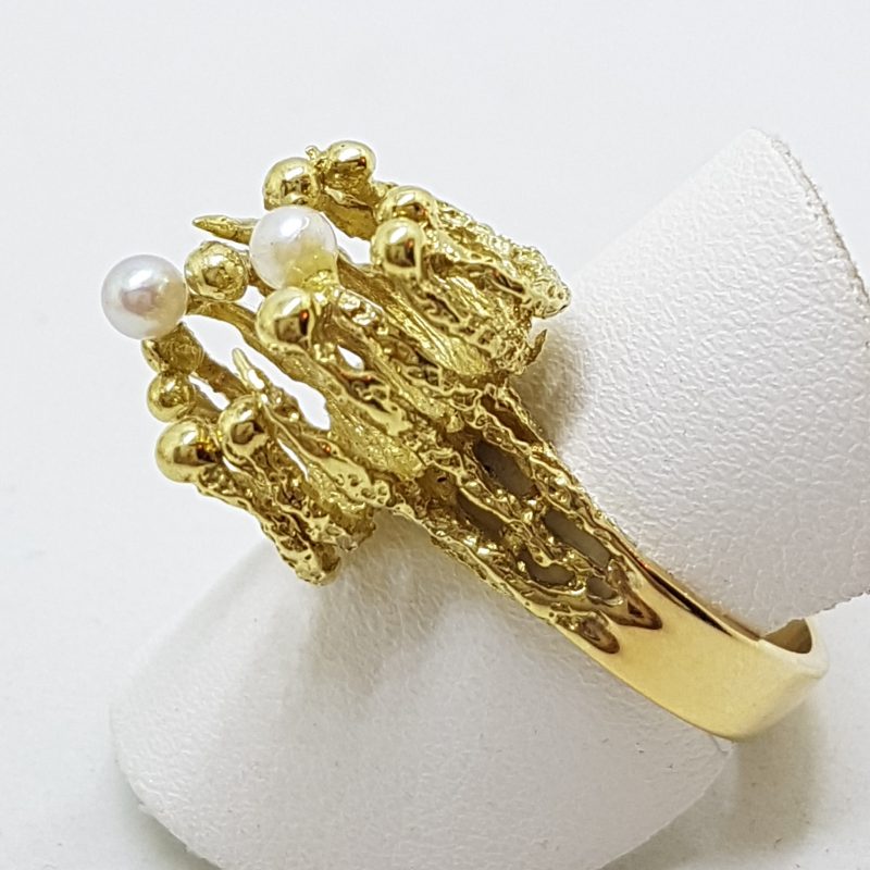 14ct Yellow Gold Large Unusual Pearl Ring