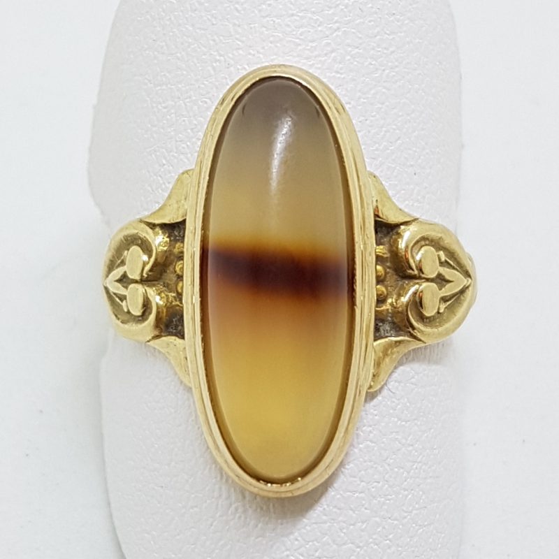 9ct Yellow Gold Oval Ornate Agate Ring