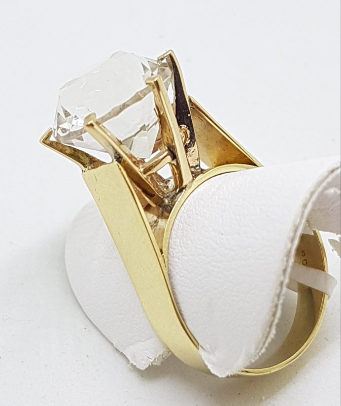 9ct Yellow Gold Very Large and High Clear Crystal Quartz Ring