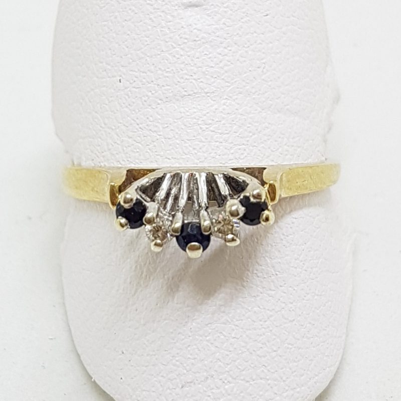 9ct Yellow Gold Sapphire and Diamond Curved Eternity/Wedding Ring