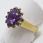 9ct Yellow Gold Amethyst Oval Cluster Ring - Antique / Vintage