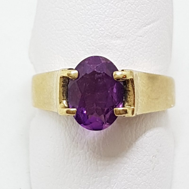 9ct Yellow Gold Amethyst Oval Ring - Antique / Vintage