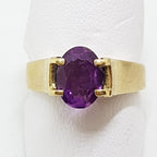9ct Yellow Gold Amethyst Oval Ring - Antique / Vintage