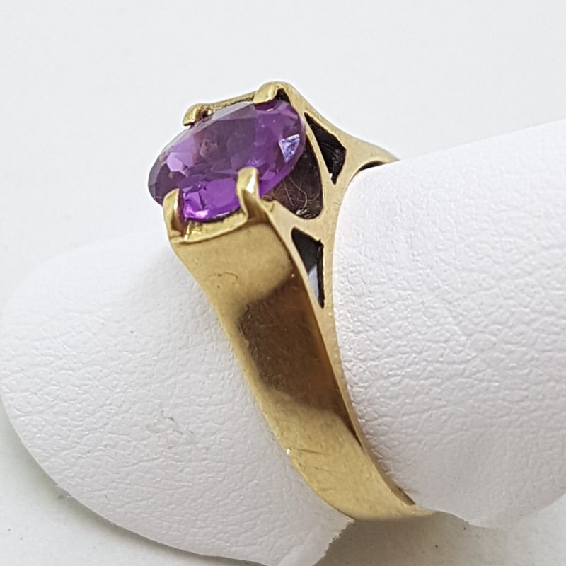 9ct Yellow Gold Amethyst Oval Ring - Antique / Vintage