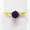 18ct Yellow Gold Amethyst Solitaire & Diamond Ring  - Antique / Vintage