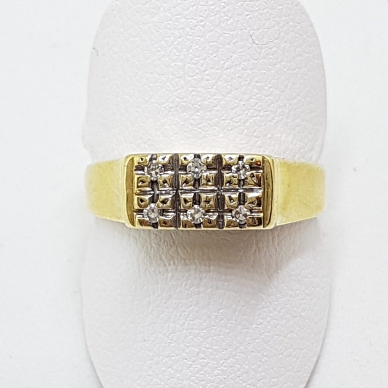 9ct Yellow Gold 6 Diamond Rectangular Cluster Ring
