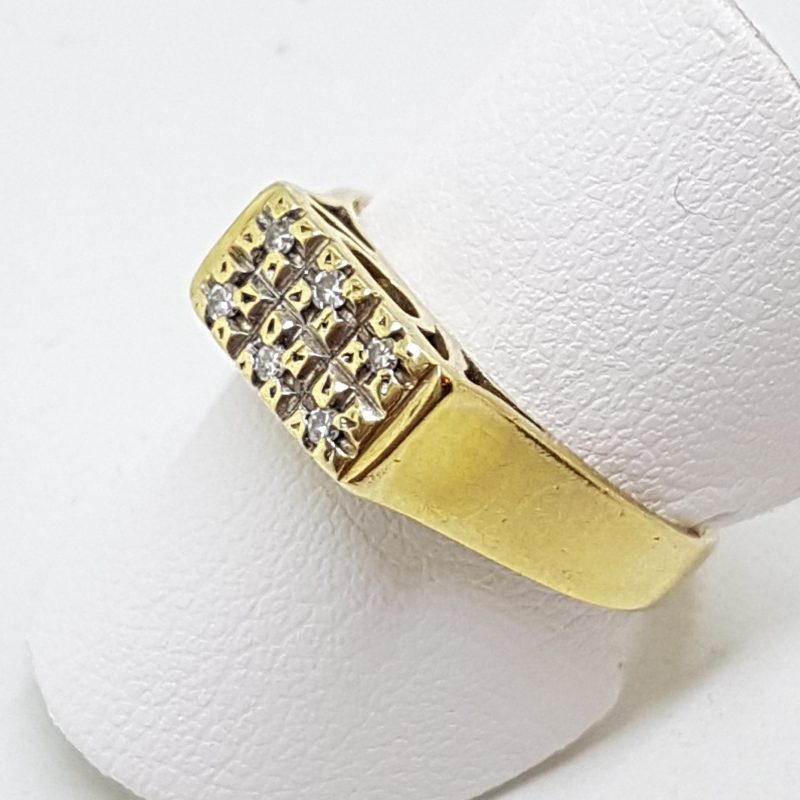 9ct Yellow Gold 6 Diamond Rectangular Cluster Ring