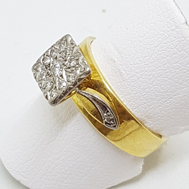 18ct Gold & Platinum Square Diamond Cluster Ring