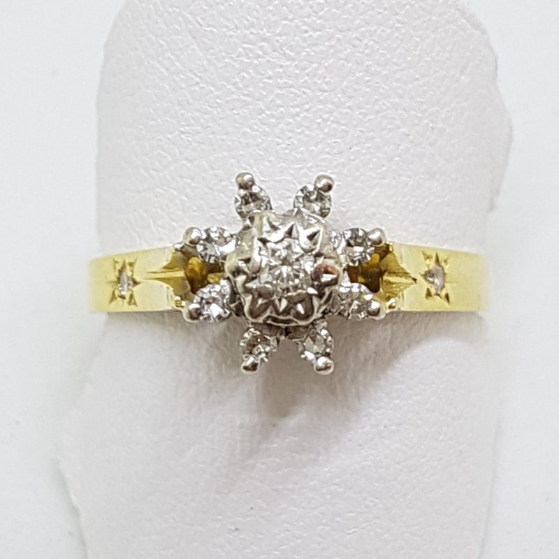 18ct Yellow Gold & Platinum Diamond Flower Cluster Ring