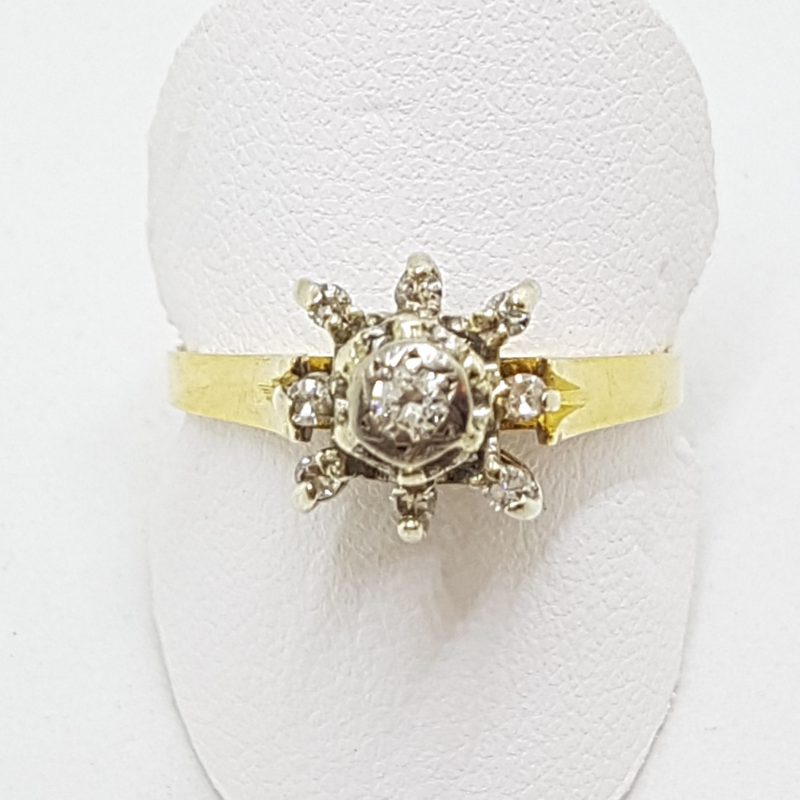 18ct Yellow Gold Diamond High Cluster Ring