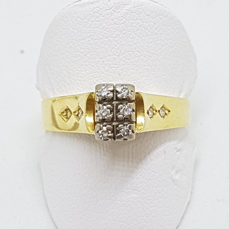 18ct Yellow Gold & Platinum Rectangular Diamond Cluster High Set Ring