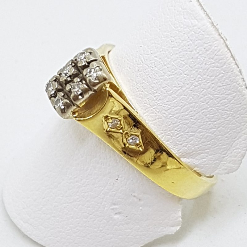 18ct Yellow Gold & Platinum Rectangular Diamond Cluster High Set Ring