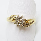 9ct Yellow Gold Diamond Flower Cluster Ring