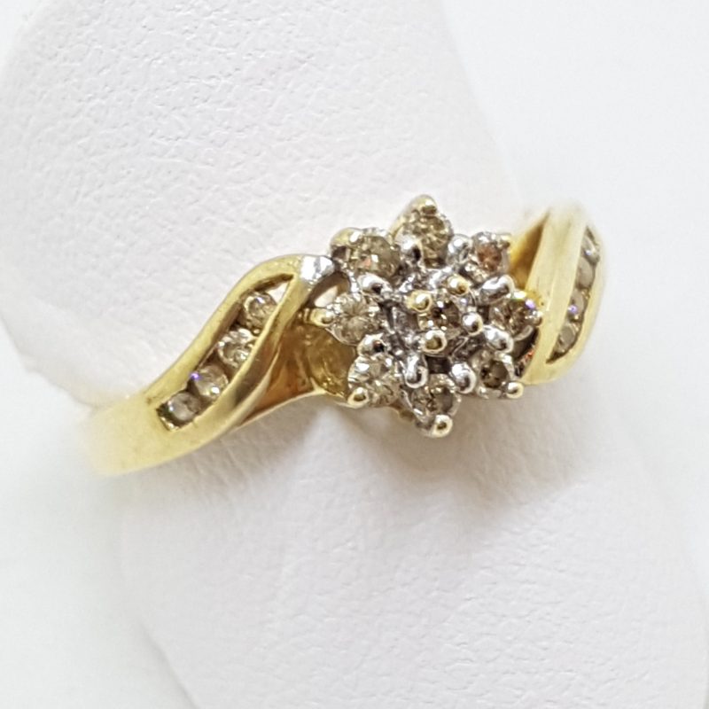 9ct Yellow Gold Diamond Flower Cluster Ring
