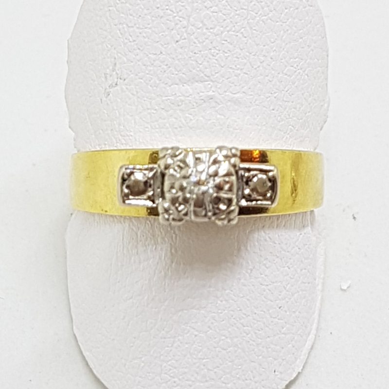 18ct Yellow Gold & Platinum Solitaire Diamond High Set Square Ring