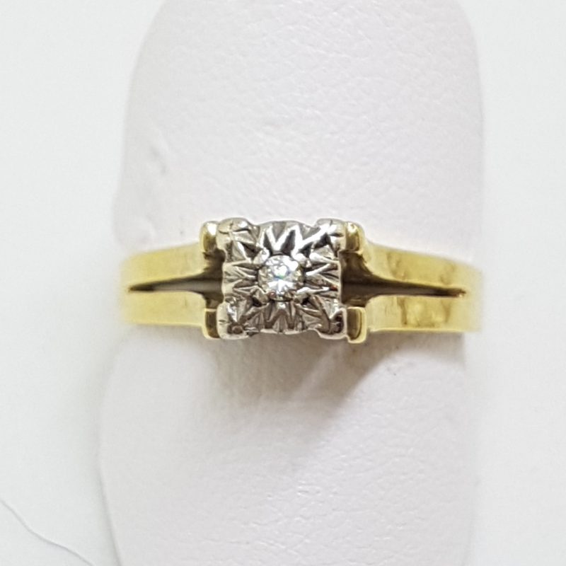 9ct Yellow Gold Solitaire Diamond High Set Ring