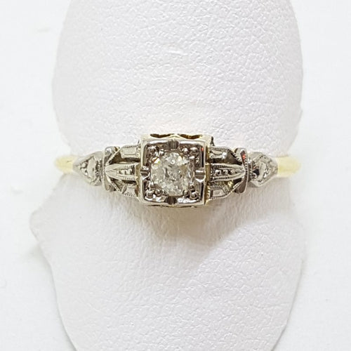 18ct Yellow Gold & Platinum Filigree Diamond Square Engagement Ring