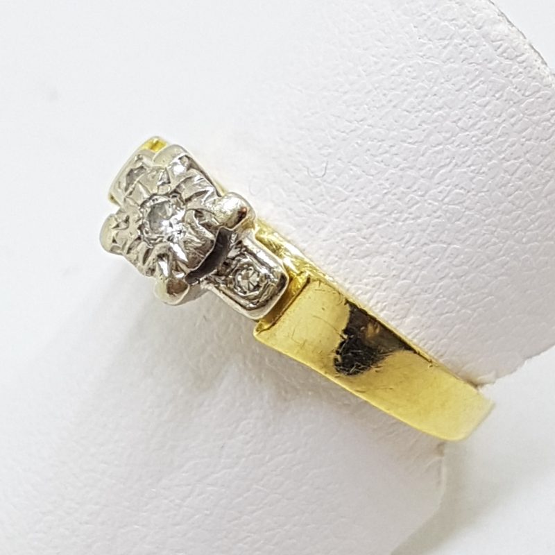 18ct Yellow Gold & Platinum Solitaire Diamond High Set Square Ring