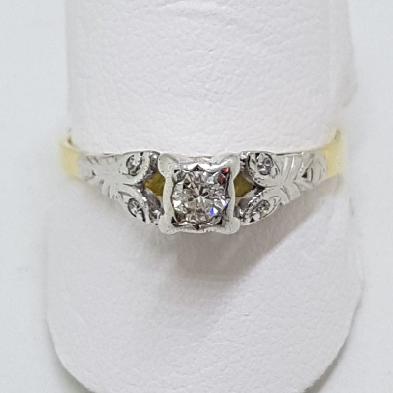 18ct Yellow Gold & Platinum High Set Diamond Ring