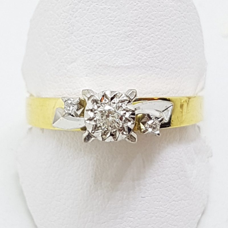 18ct Yellow Gold Ornate High Set Diamond Engagement Ring