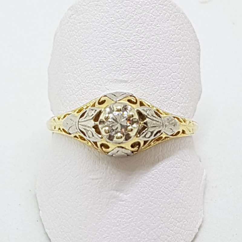 18ct Yellow Gold & Platinum Filigree Diamond Engagement Ring