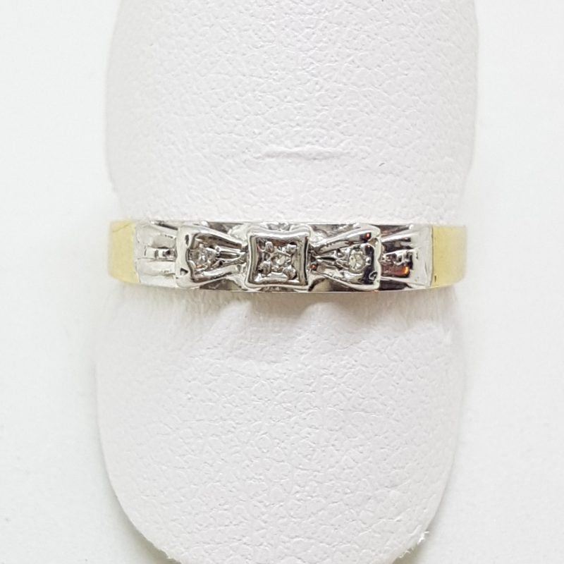 9ct Yellow Gold &amp; Platinum Diamond Bow Design Eternity/Wedding Band Ring
