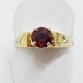 9ct Yellow Gold Round Claw Set Garnet and Diamond Ring