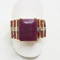 10ct Yellow Gold Large Rectangular Ruby &amp; Diamond Cluster Ring