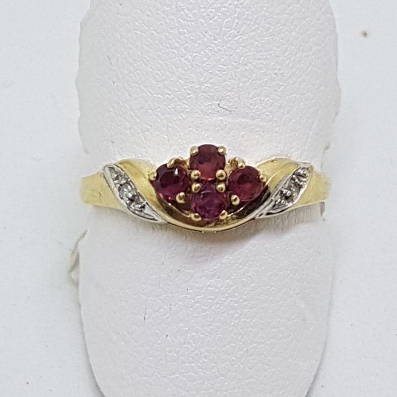 9ct Yellow Gold Natural Ruby &amp; Diamond Ring