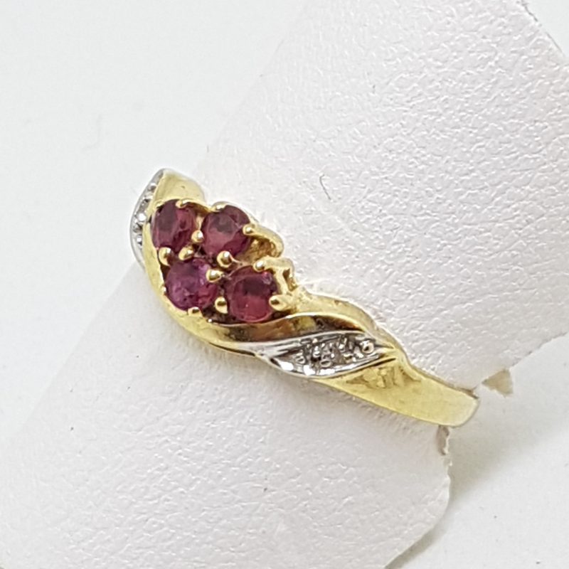 9ct Yellow Gold Natural Ruby &amp; Diamond Ring