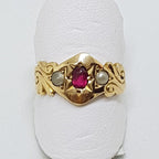 15ct Yellow Gold Natural Ruby &amp; Seed Pearl Ring - Antique / Vintage