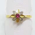 18ct Yellow Gold Natural Ruby &amp; Diamond Daisy/Flower Ring