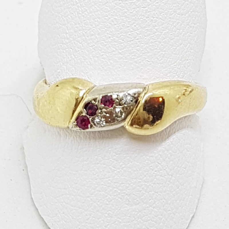 9ct Yellow Gold Natural Ruby &amp; Diamond Ring